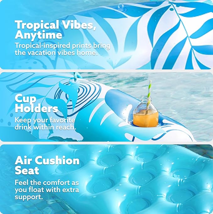 SLOOSH Inflatable Pool Floats Adult,2 Pack Pool Chairs with Cup Holders,Blow up Floats Chair,Hammock Noodle Mat for Relaxing Summer Water Fun Swimming Party Beach