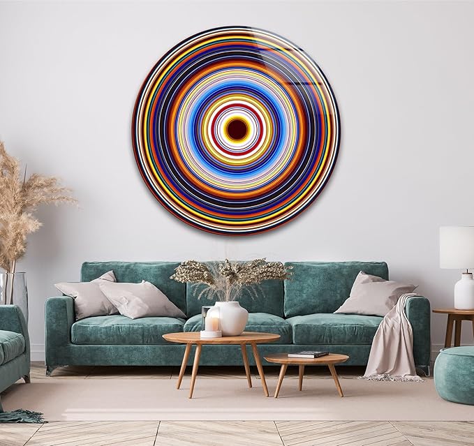 My Photostation.com 24''(60cm) Diameter Colorful Concentric Circles Round Glass Wall Art Tempered Glass Printing Wall Decor Large Wall Art Wall Hangings