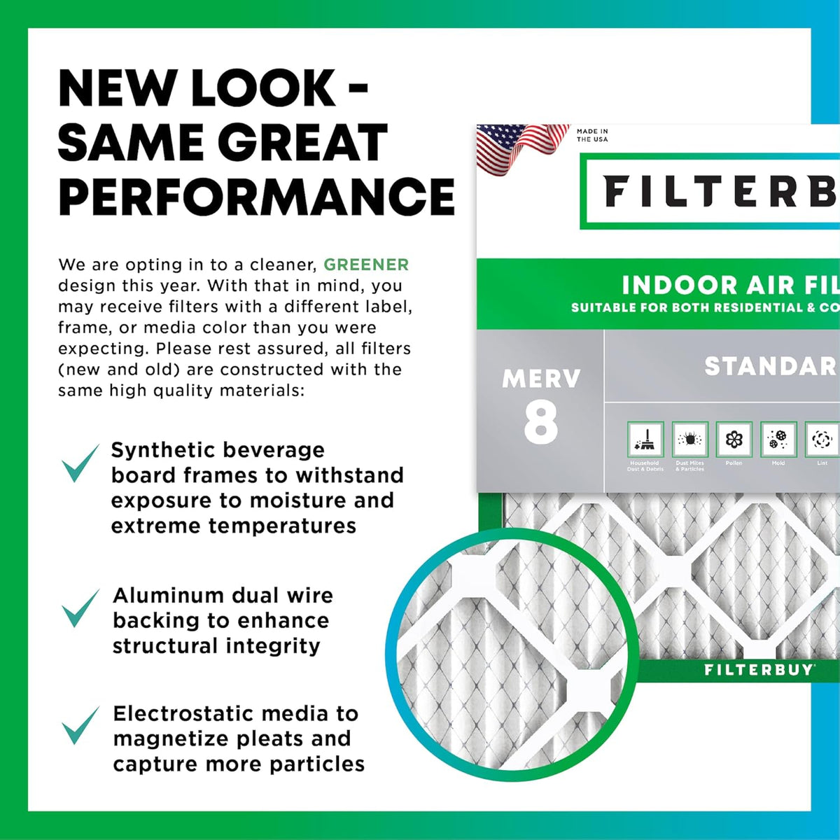 Filterbuy 14x22x1 Air Filter MERV 8 (MPR 700) Dust Defense Replacement (6-Pack), Electrostatic Pleated HVAC AC Furnace Filters, Made in USA (Actual Size: 13.50 x 21.50 x 0.75)