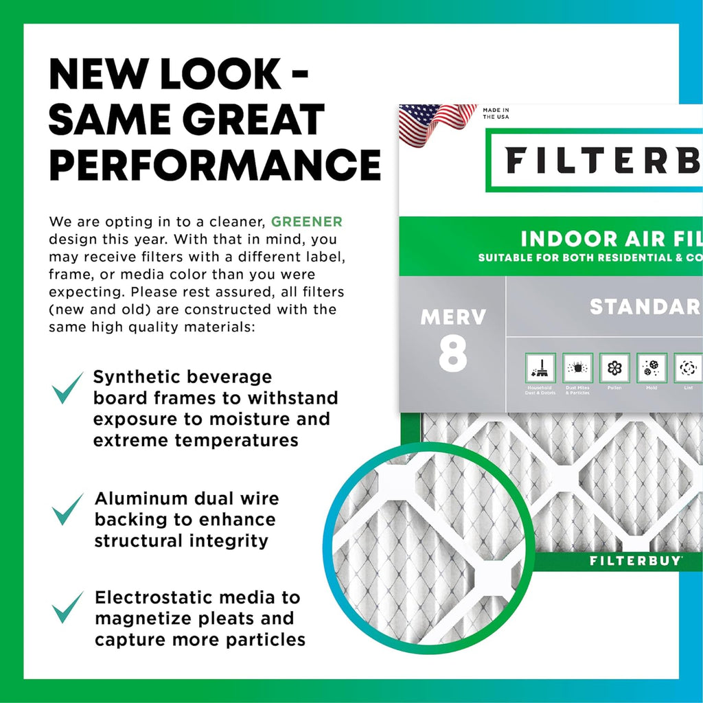 Filterbuy 12x12x1 Air Filter MERV 8 (MPR 700) Dust Defense Replacement (6-Pack), Electrostatic Pleated HVAC AC Furnace Filters, Made in USA (Actual Size: 11.75 x 11.75 x 0.75)
