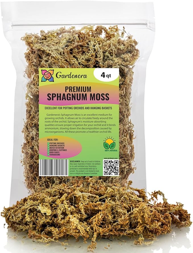 Premium New Zealand Sphagnum Moss by Gardenera - Organic Hand Mixed Long Fibered Sphagnum Moss Orchid - 4 Quart