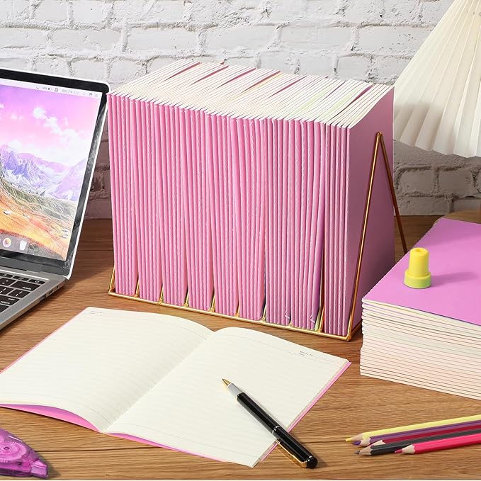 Handepo 100 Pack Composition Notebooks A5/A6 Ruled Lined Composition Kraft Notebooks Bulk Soft Cover Journals Travel Diary Memo for Students Classroom Office Supplies(A5,Pink)