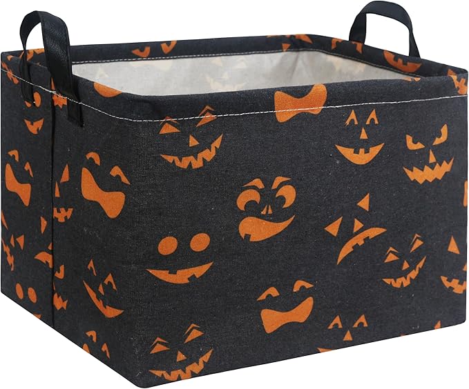 HIYAGON Rectangular Halloween Basket for Boys and Girls Kids Trick or Treat Pumpkin Basket for Halloween Parties Cute Storage Bin Organizer Box Room Decor(Black Pumpkin)