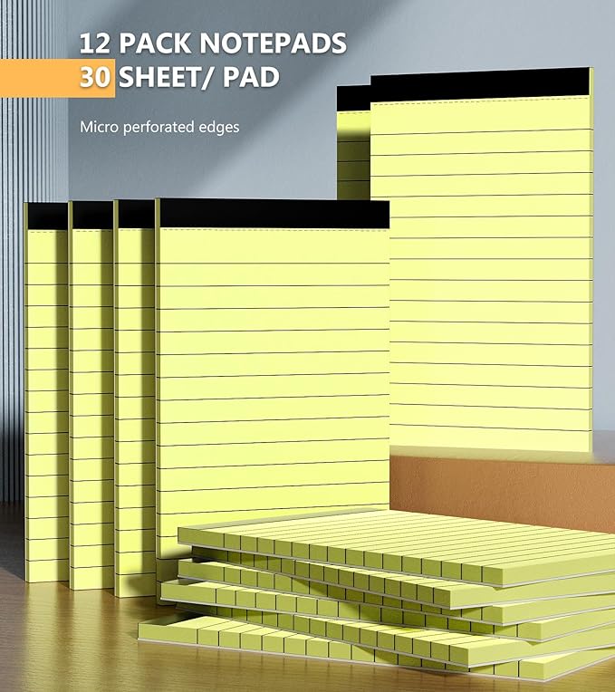 12 Pack Note Pads 3x5 Inch, Small Notepad, Pocket Notepads for Daily Planning, Memo Pads Lined Paper for Grocery List Shopping List, Perforated Yellow Writing Pads, Scratch Pads, 30 Sheet/Note Pad