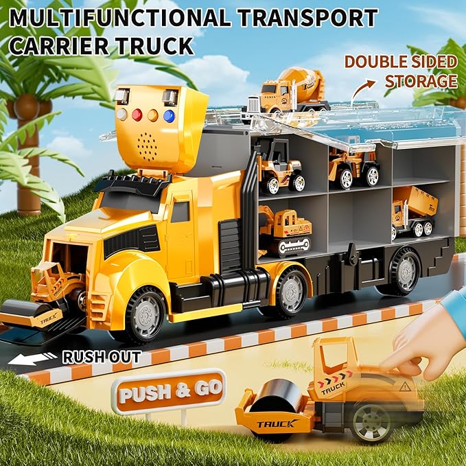 Construction Trucks Toy Set with Play Mat, Carrier Truck Play Vehicles Set for 3 4 5 6 Years Old Boys Kids, Die-Cast Car Toy for Toddlers 3-4 Years, Birthday Gifts Toys for 3-9 Year Old Boys