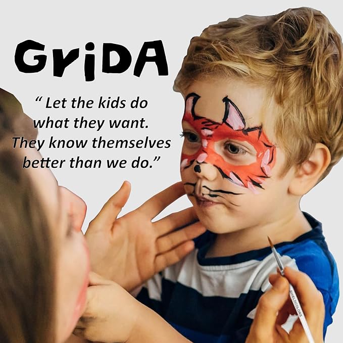 Grida Kids Friendly Face Paint - Professional Party Face Painting Kit for Kids with 12 Vibrant Colors with Double White - Easy to Remove, Vegan, Cruelty-Free Set with Palette & Art Brushes