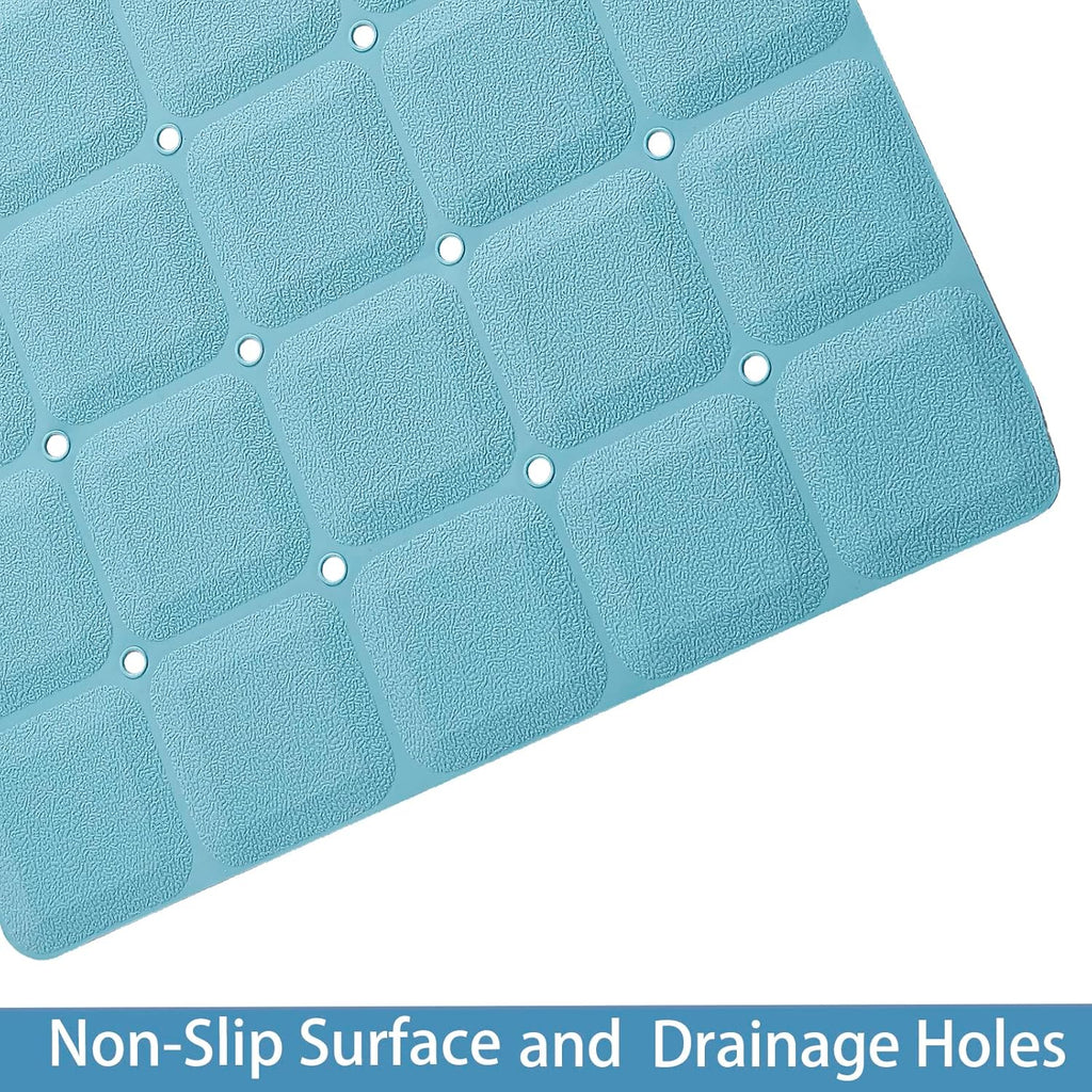 Foldable Silicone Bathtub Mat: Jumbo Size Heavy Duty Safety Bath Mat for Tub Without Suction Cups Non Slip Bath & Shower Mat for Textured, Reglazed, Refinished Tub (Blue, 35.8 x 17.7)