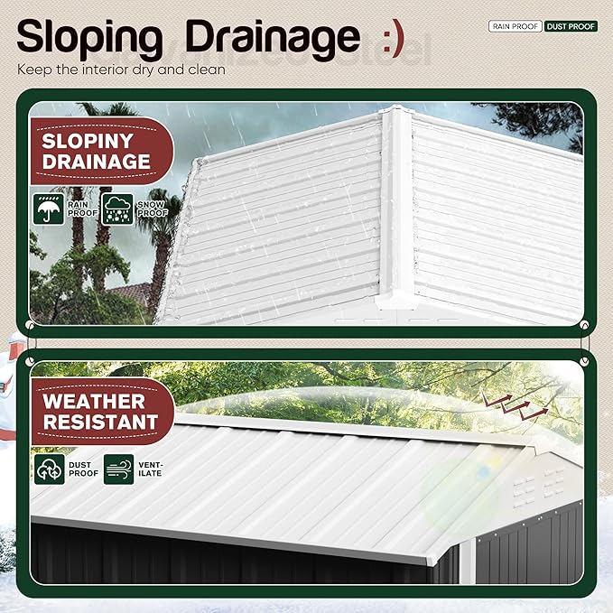 GUNJI 8 x 6 FT Shed Outdoor Storage Shed Metal Garden Shed with Lockable Door Outside Waterproof Tool Shed for Backyard, Patio, Lawn (Gray)