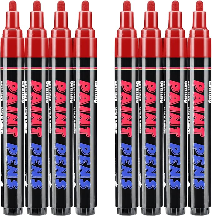Red Paint Pens Paint Markers - 8 Pack Permanent Quick Dry Waterproof Marker Pens for Rocks Wood Fabric Plastic Canvas Glass Mugs Metal Tire Stone