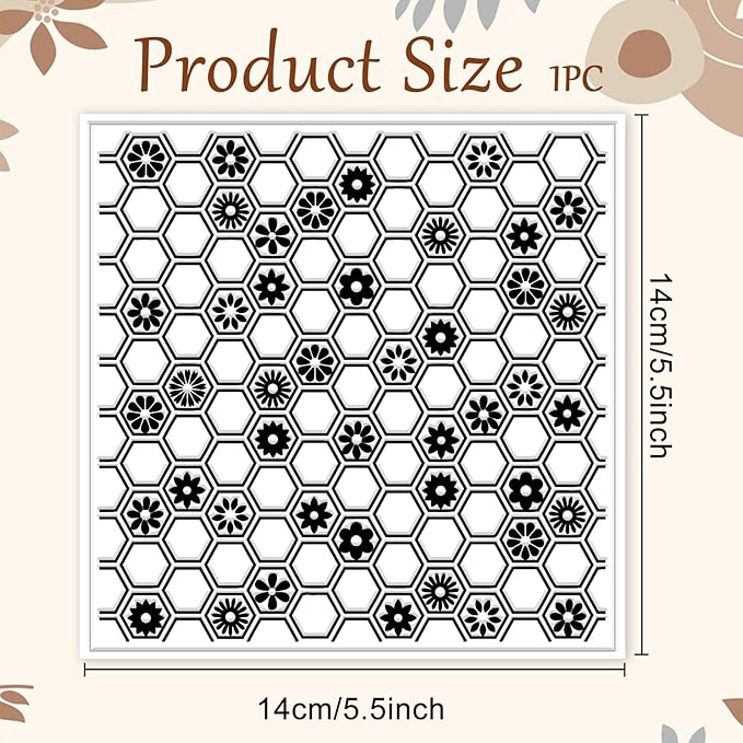 CHGCRAFT Honeycomb Pattern Polymer Clay Texture Sheet Flowers and Hexagonal Silicone Texture Mat for Polymer Clay Making Earrings Jewelry DIY Crafts 5.5 × 5.5 Inch
