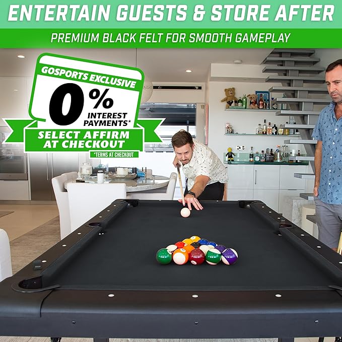 GoSports 6, 7, or 8 ft Billiards Tables - No Assembly, Choose Your Color - Portable Pool Table Includes Full Set of Balls, 2 Cue Sticks, Chalk and Felt Brush