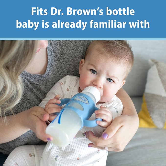 Dr. Brown's Narrow Baby Bottle Handles, 100% Silicone, Easy Grip Removable Handles for Bottle to Sippy Cup Transition, Black, 4m+