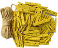 1.9" Yellow Wood Clothes Pins Easter Party Art Display Hanging Kit Place Card Holder Clothespin with Jute Rope Pack 50