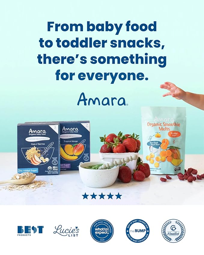 Amara Smoothie Melts - Mixed Red Berries - Baby Snacks Made With Fruits and Vegetables - Healthy Toddler Snacks For Your Kids Lunch Box - Organic Plant Based Yogurt Melts - 6 Resealable Bags