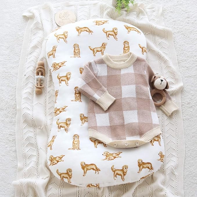 LifeTree Muslin Baby Lounger Cover, Newborn Slipcover Lounger Cover for Boys Girls Infant, Soft 70% Viscose from Bamboo and 30% Cotton, 1 Pack Cover Only, GoldenRetriever Pattern