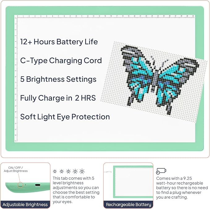 iVyne Rechargeable A4 Light Pad for Diamond Painting & Art Projects – LED Light Board with Diamond Art Accessories – Ultra-Thin & Portable Diamond Dot Light Board, Perfect for Artists - Green