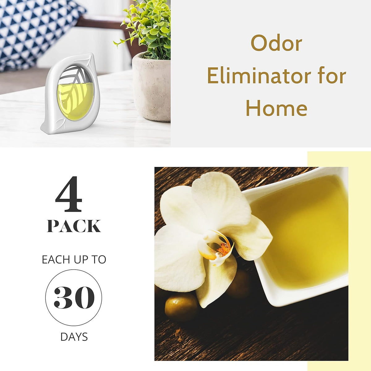 Air Freshener for Home, 4 Pack, Vanilla, Odor Eliminator for Small Area Closets Bathroom Pets Strong Odor, Up to 120 Days