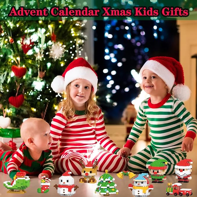 Christmas Train Building Blocks Set Compatible with Lego Advent Calendar 2025 Stacking New Toys Holiday Present Box New Year Xmas Gifts for Kids for Boys & Girls and Adults