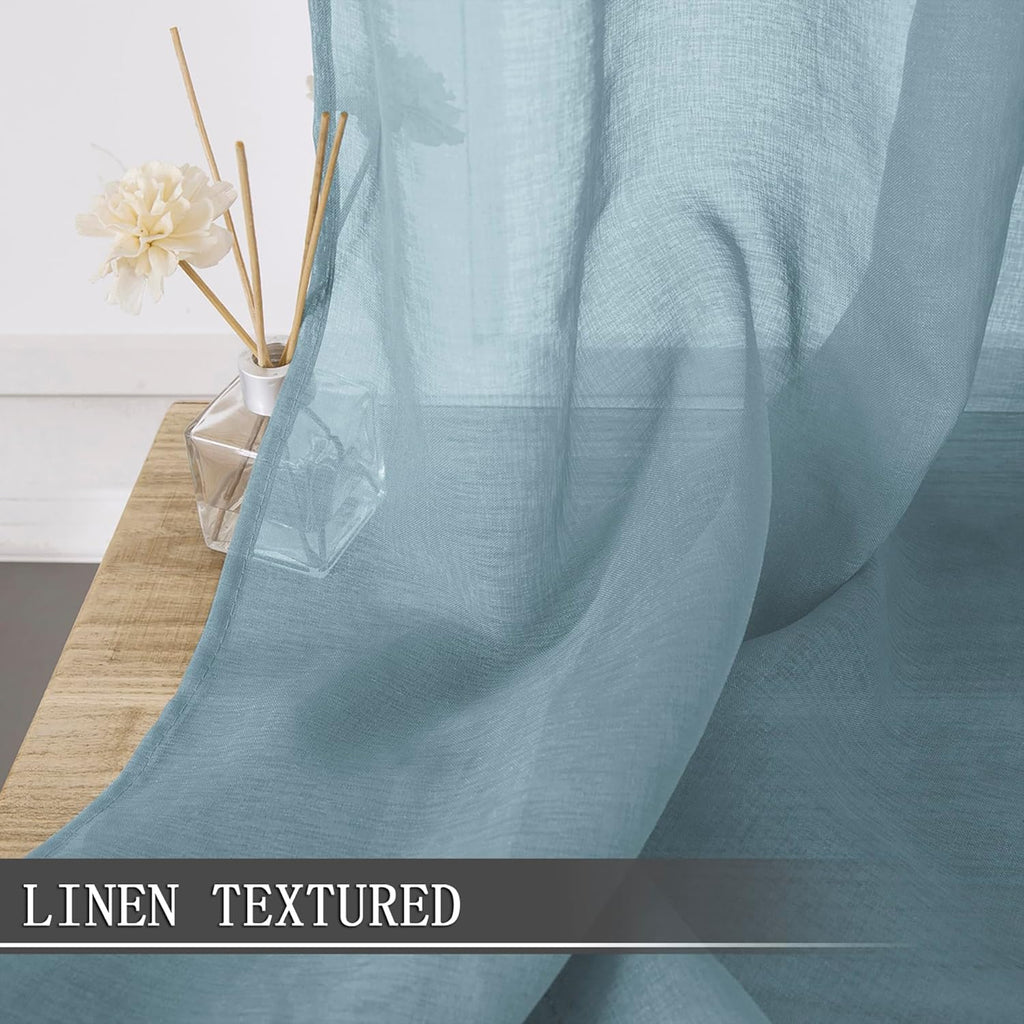 Tollpiz Sheer Curtains Living Room Linen Textured Curtain Sheers Light Filtering Voile Rod Pocket Curtains for Bedroom, 38 x 63 inches Long, Dusty Blue, Set of 2 Panels