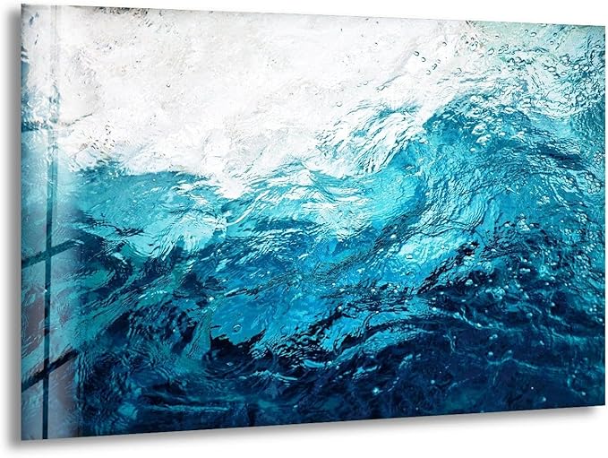 My Photostation.com Round 24'' Blue Waves Abstract Glass Wall ArtTempered Glass Printing Wall Decor Large Wall Art Wall Hangings