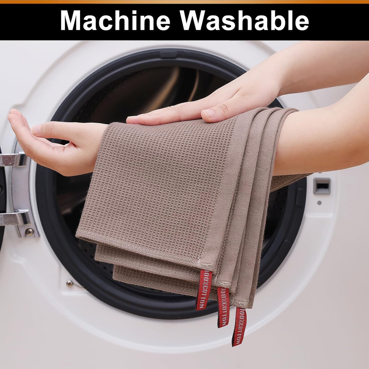 Homaxy 100% Cotton Waffle Weave Dish Cloths - 6 Pack Soft and Absorbent Dish Towels - 12 x 12 Inches Quick Dry Dish Rags - Brown
