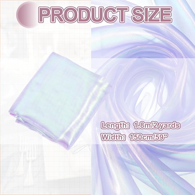 MECCANIXITY Iridescent Sheer Organza Fabric, 2 Yards x 59 Inches Solid Laser Holographic Shiny Fabric Organza Cloth for Wedding, Curtains, Costume, Photo Background, Snow Green