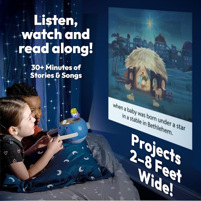 Kids Book Projector – 6 Bible & 5 Classic Read-Aloud Stories, 10 Songs & Night Light & Soothing Dream Music | Children Ages 3+ Storytime Projector for Kids & Toddler | Toys, Owl & Angel