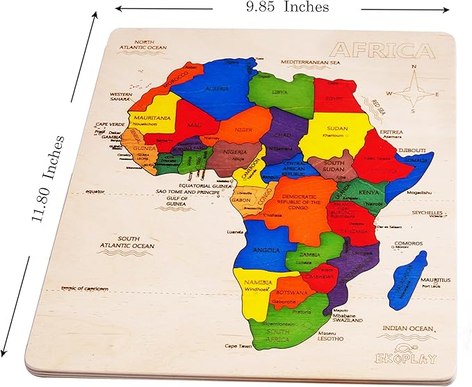 EKOPLAY’s Africa MAP Wooden Puzzle for Kids, 31 Piece Jigsaw Puzzle for School Kids, Learning Educational Toys Gifts for Boys Girls.