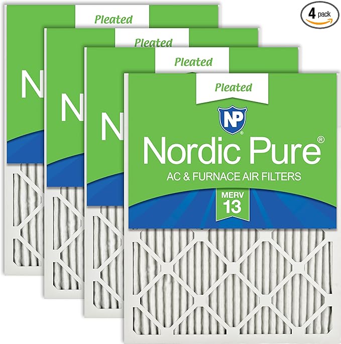 Nordic Pure 20x20x1 (Actual Size: 19 1/2 x 19 1/2 x 3/4) Pleated MERV 13 Air Filters 4 Pack