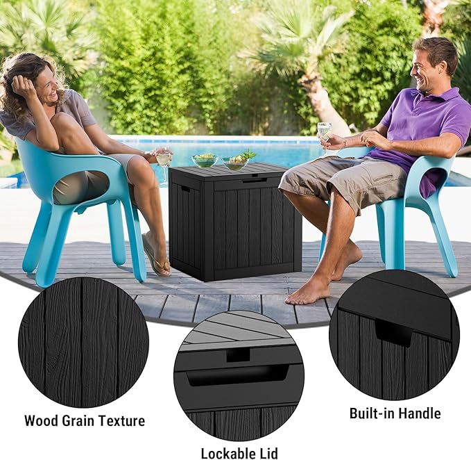 Mars Villa 31 Gallon Deck Box, Outdoor Storage Box Waterproof, Outside Resin Storage Bin for Outdoor Patio Furniture Cushions, Pool Supplies, Garden Tools, UV-Resistant and Weatherproof, Black