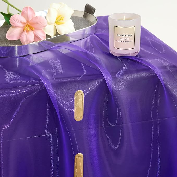 P Pothuiny Sheer Organza Fabric by The Yard, 3 Yards x 60 Inch Wide Bridal Purple Organza Tulle Fabric Roll Shiny Gauze Fashion Dress Sewing Craft for Wedding Party Decorations Backdrop