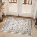jinchan Floral 2x3 Rugs for Entryway - Machine Washable Beige Vintage Distressed Boho Design Soft Faux Wool Small Non-Slip Doormat for Entrance Kitchen Living Room Bedroom Farmhouse (2‘x3',Beige)