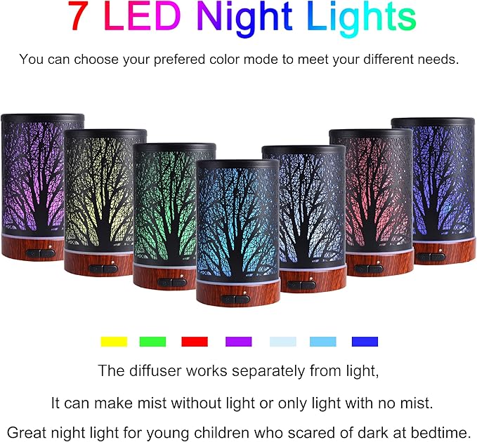 Essential Oils Diffuser for Home,150ML Aromatherapy Diffuser,Birthday Gifts for Women mom,Metal Cool Mist Humidifier with 7 Colors Lights Waterless Auto Off Air Diffusers(Tree)
