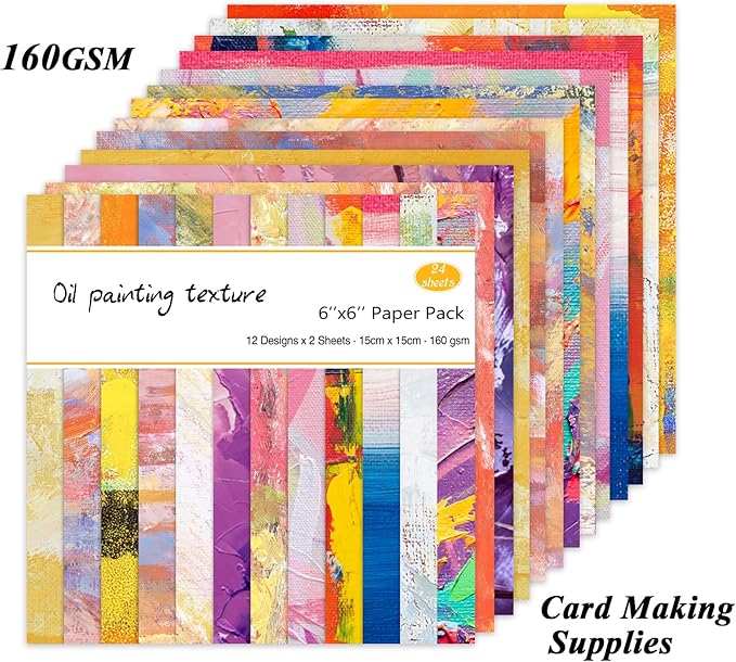 24 Sheets 12 Designs Scrapbook Paper Pad,6"×6” Single-Sided Decopodge Craft Cardstock Paper,Christmas Scrapbooking DIY Decorative Background Cardmaking Supplies.Oil Painting
