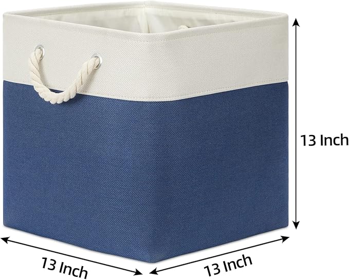 Bidtakay Storage Baskets Large Cube Storage Bins Fabric Baskets for Organizing Shelves 13x13 Navy Blue Square Storage Bins Large Set of 3 Linen Closet Organizers for Cabinet Home
