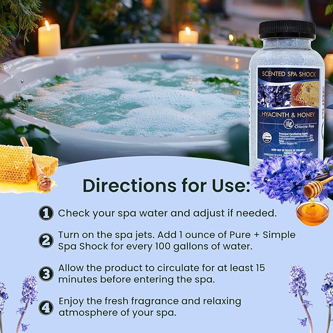 Hyacinth Honey Aromatherapy Spa Shock for Hot Tubs & Spas | Non-Chlorine Oxidizing Hot Tub Shock Treatment | Compatible with Bromine Tablets & Chlorine | Neutralizes Odors & Clarifies Water (2 lbs)