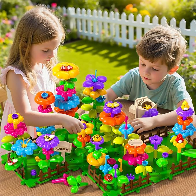 112 Pcs Flower Garden Toy,Toddler Girl Toys 3-4 Years Old Girls Gardening Building Gifts Set Best Educational Learning Fine DIY Crafts Stem Construction Stacking Kit,for 3 4 5 6 7 Year Kids Birthday