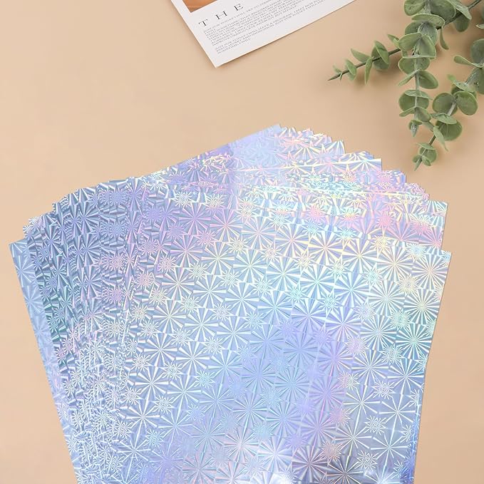 Briartw 20x29cm Hot Foil Paper 50 Sheets Pack Toner Reactive Foil Hot Stamping Foil Paper by Laser Printer and Laminator for Scrapbooking Craft Cardmaking DIY Album (Silver Snowflake, 50 Sheets)