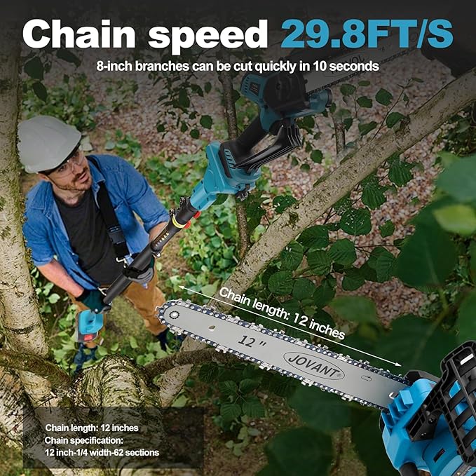 12 inch Cordless Pole Saw with 2 Max 20V*4Ah Batteries, Electric Pole Saw Battery Powered,15-Foot Reach for Tree Trimming