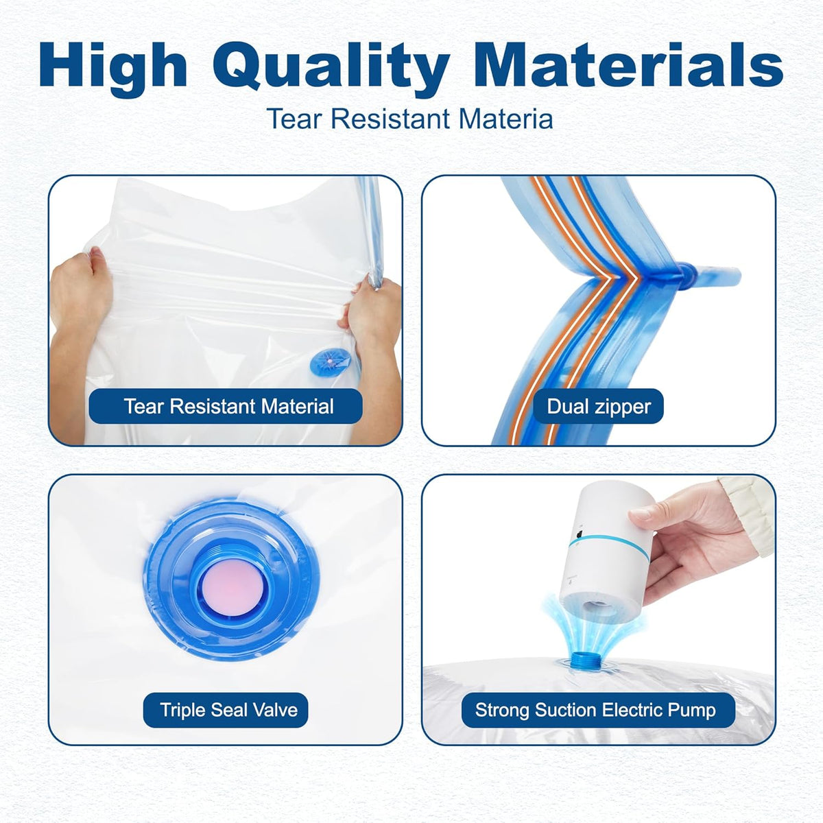 HOUSE DAY 18 Pack Vacuum Storage Bags with Electric Pump, Valve, Space Saver Vacuum Seal Bags for Clothing, Comforters, and Travel Essentials 3 Jumbo,3 Large,3 Medium,3 Small/3 Small,3 XS Roll Up Bag