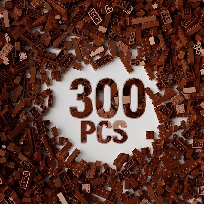 300 Piece Brown Bricks Bulk Assortment Pack - 12 Size Brown Brick Accessories for Building, Compatible with Lego Parts and Pieces