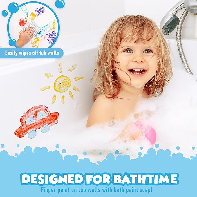 Tub Works® My Colorful Bath™ Kids Bath Set | Nontoxic | Fizzy Bath Color Tablets (150 Count), Smooth™ Bath Crayons (12 Pack) & Bath Paint Soap (6 Pack) | Creative Bath Toys for Toddlers & Kids