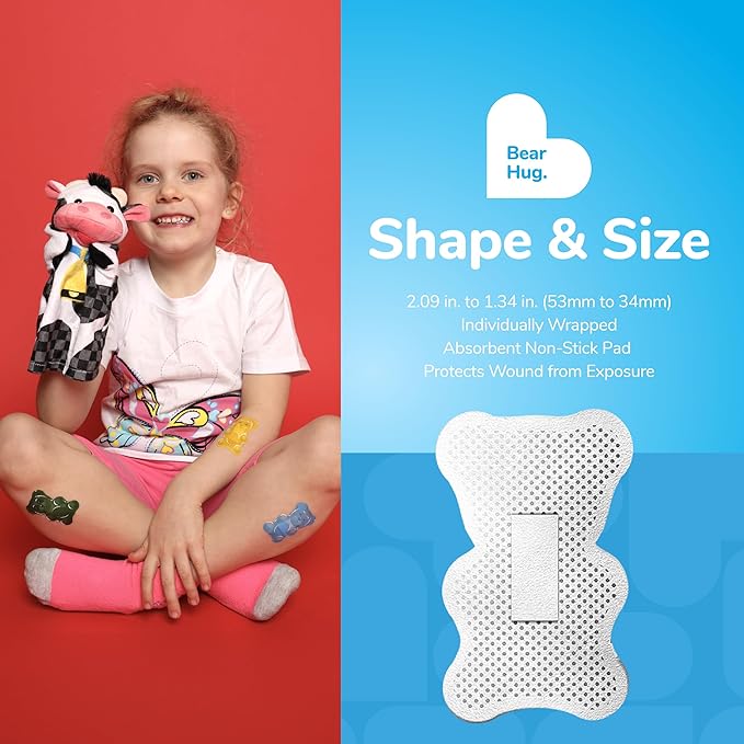 BioSwiss Bandages, Gummy Bear Shaped Self Adhesive Bandage, Latex Free Sterile Wound Care, Fun First Aid Kit Supplies for Kids, 50 Count