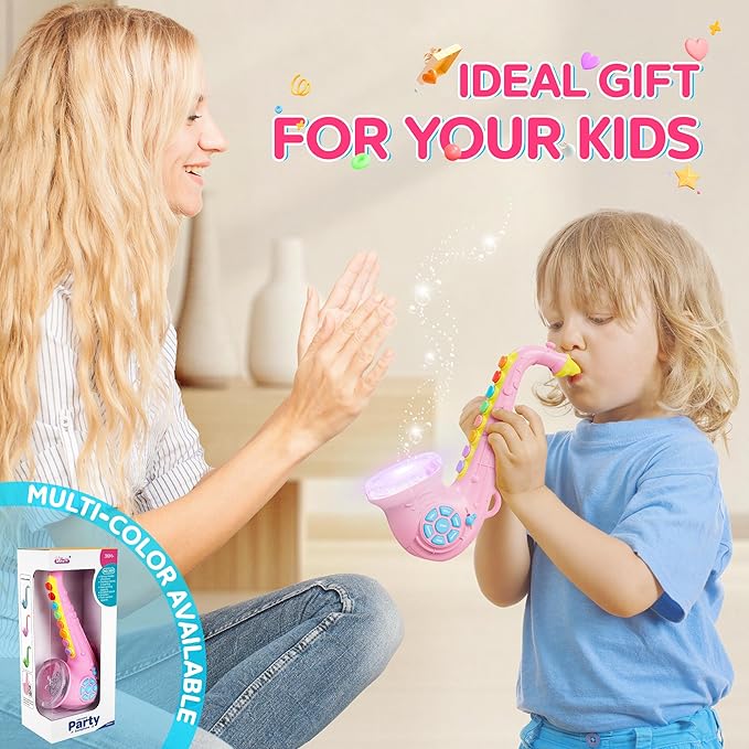 Contixo KT1 Toy Saxophone, Pink Digital Saxaboom, Trumpet, Clarinet with Light & Sound, Early Education Musical Instrument Gift for Toddlers Kids Girls Boys