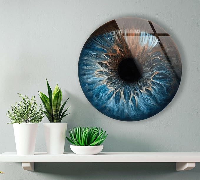 My Photostation.com 31.5''(80cm) Diameter Eye Round Blue Glass Wall Art Tempered Glass Printing Wall Decor Large Wall Art Wall Hangings