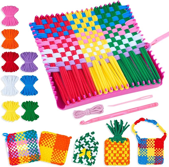PREBOX Weaving Loom Kit Toys for Kids and Adults, Potholder Loops Crafts for Girls Ages 6 7 8 9 10 11 12, 7" Pot Holder Loom Knitting Kits and Gifts for Kids and Beginners, Make 6 Masterpieces