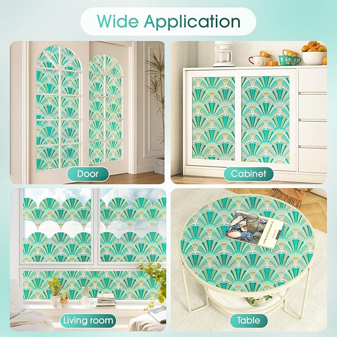 Beautyhero Window Privacy Film, Frosted Reeded Glass Cling, 3D Decorative Coverings with UV Blocking, Static Cling Tint for Bathroom Doors Cabinet