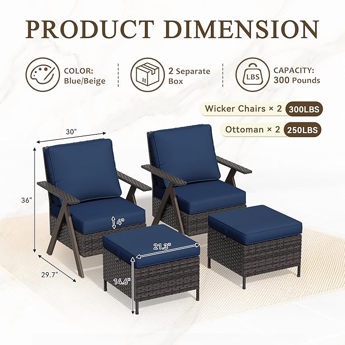 Outdoor Patio Wicker Chair Set of 2, Bistro Chair Set Patio Conversation Sets for Garden Lawn & Poolside