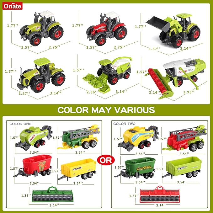 Oriate Farm Tractor Toys Vehicle with Animals & Activity Play Mat, 38Pcs Educational Realistic Kid's DIY Diecast Set, Kids Tractors Trailer Sprayer Cow Animal Toy Birthday Gift