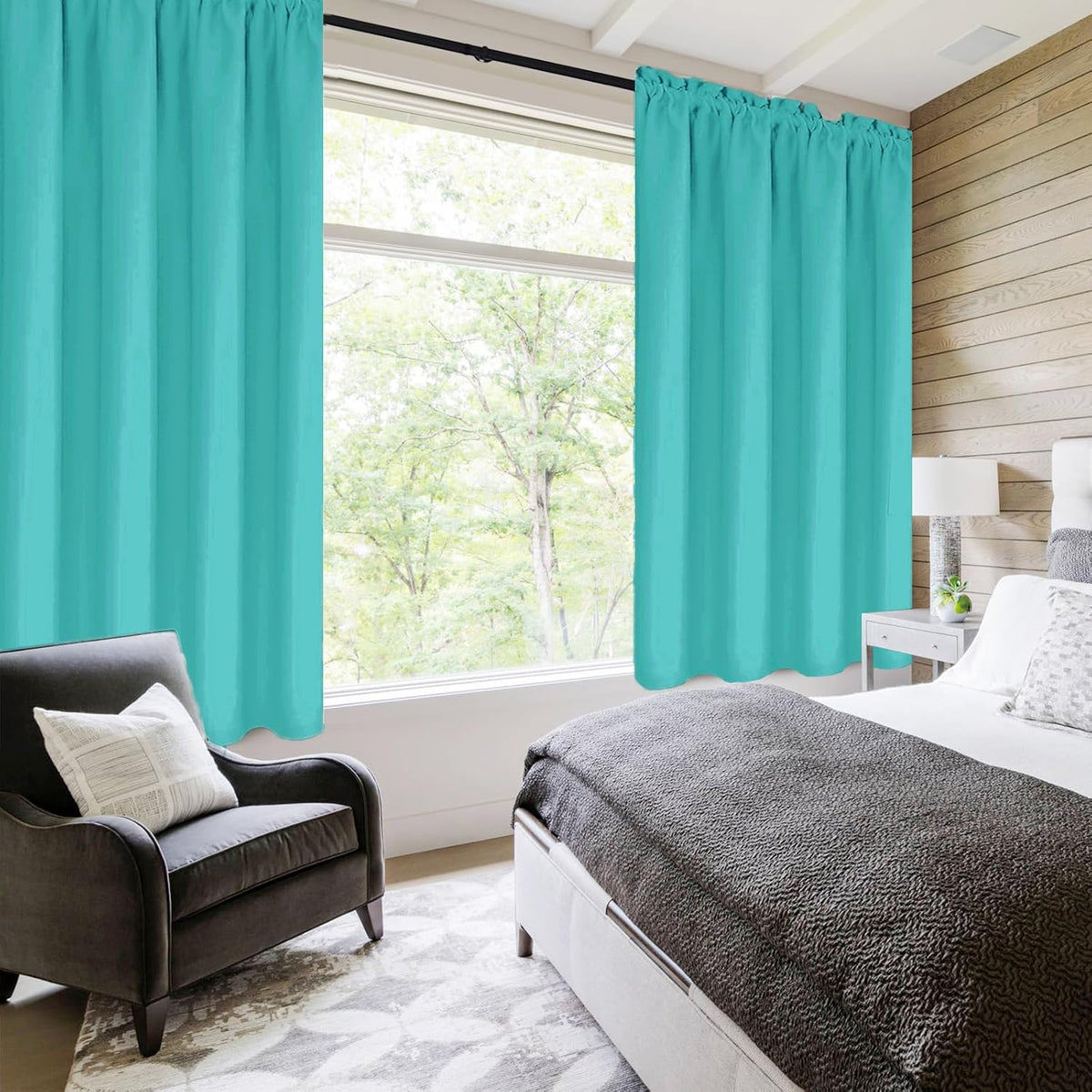 DWCN Blackout Curtains for Living Room Thermal Insulated, Energy Saving & Noise Reducing Bedroom Curtains, Peacock Blue, W 42x L 45 Inch, Set of 2 Rod Pocket Curtain Panels